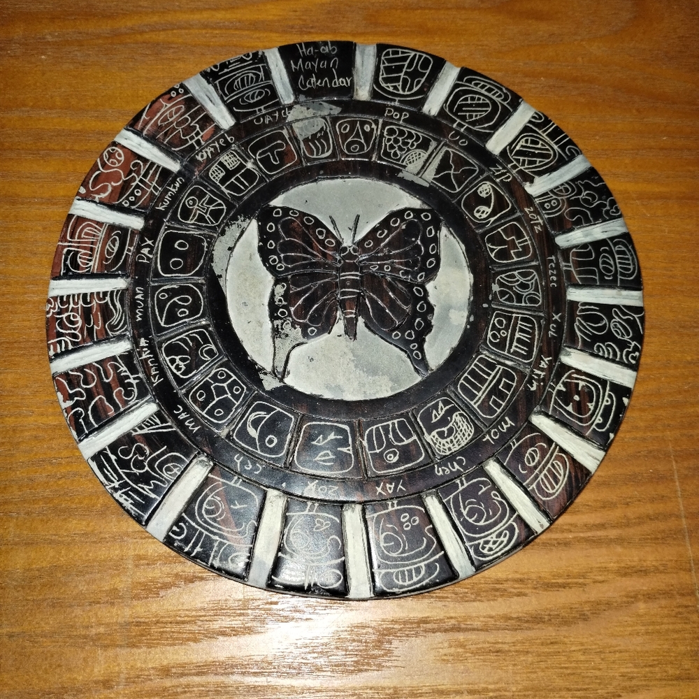 Vintage Mayan Aztec Haab Ha-ab Calendar Carved Stone Trivet Desktop Paperweight